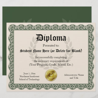 Diplôme Certificat de Graduation Green 8.5x11