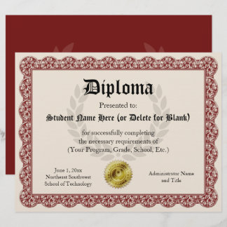 Diplôme Certificat de Graduation Rouge 8.5x11
