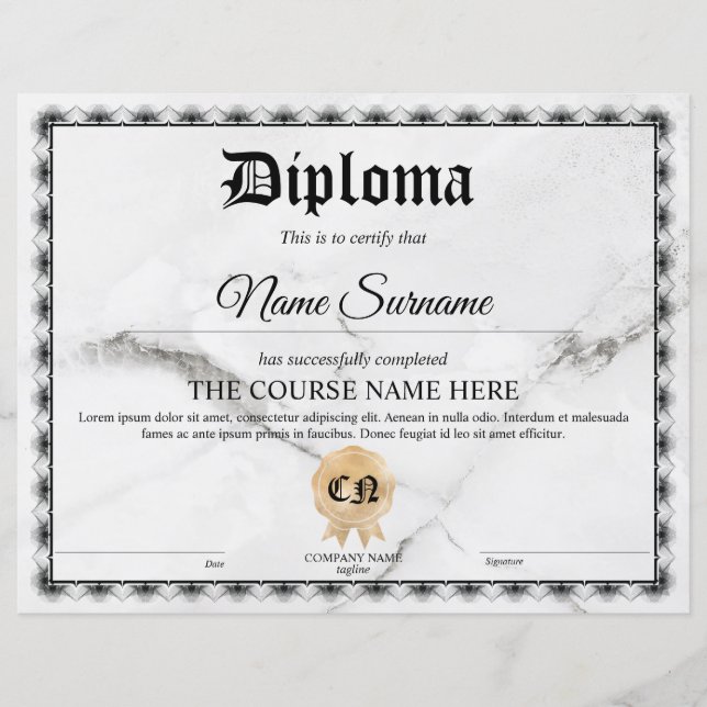 Diplôme Certificat de participation Prix (Devant)
