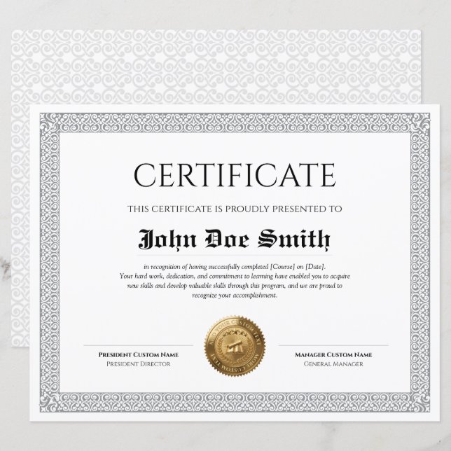 Diplôme Classique Élégant Certificat avec sceau à  (Devant / Derrière)