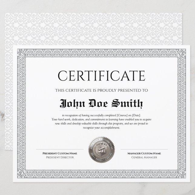 Diplôme Classique Élégant Certificat avec sceau ar (Devant / Derrière)