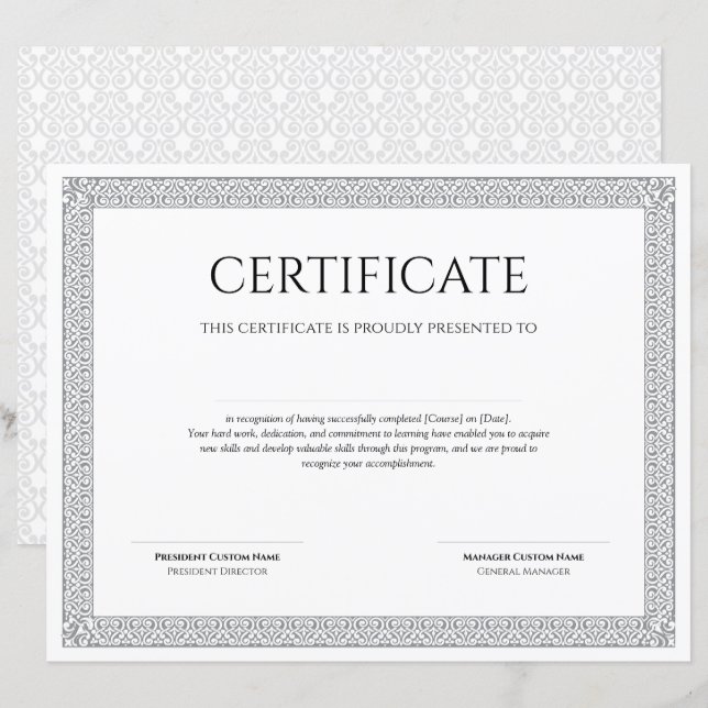 Diplôme Classique Élégant Certificat imprimable (Devant / Derrière)