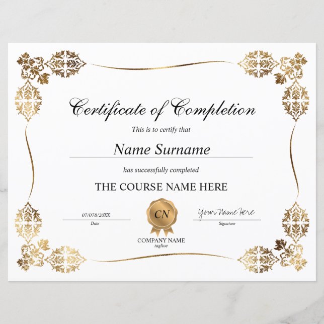 Diplôme d'attribution de certificat d'achèvement c (Devant)