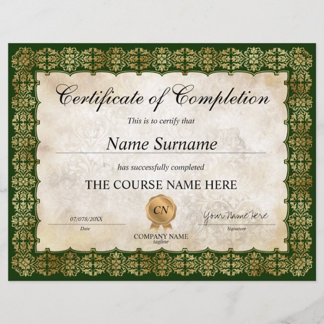 Diplôme d'attribution de certificat d'achèvement c (Devant)