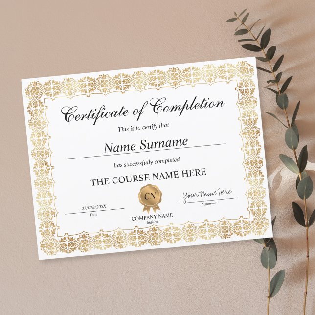 Diplôme d'attribution de certificat d'achèvement c (CERTIFICATE WITH GOLDEN VICTORIAN BORDER)