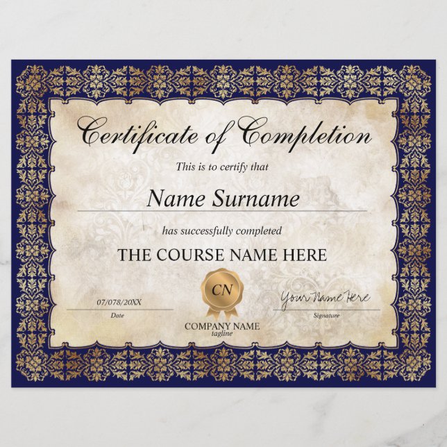 Diplôme d'attribution de certificat d'achèvement c (Devant)