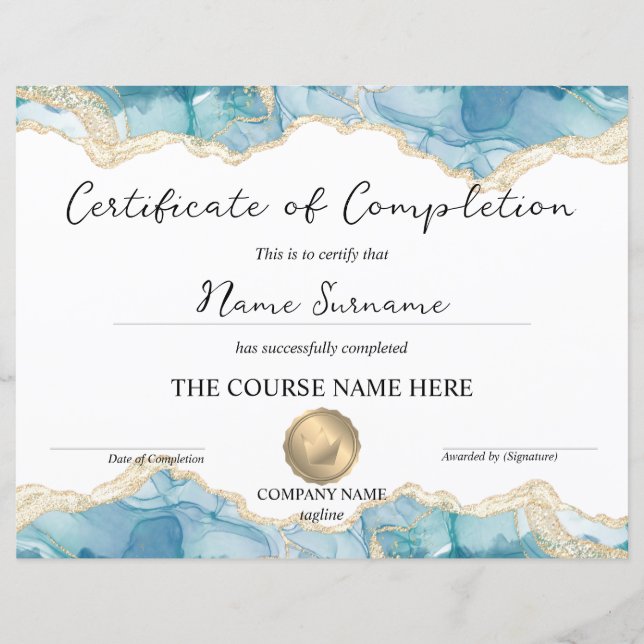 Diplôme de certificat d'achèvement de réussite (Devant)