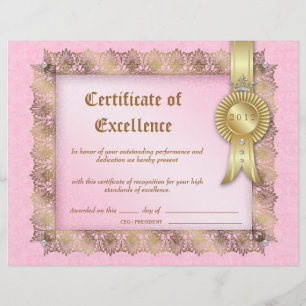 Diplôme de certificat d'excellence Couronne rose o