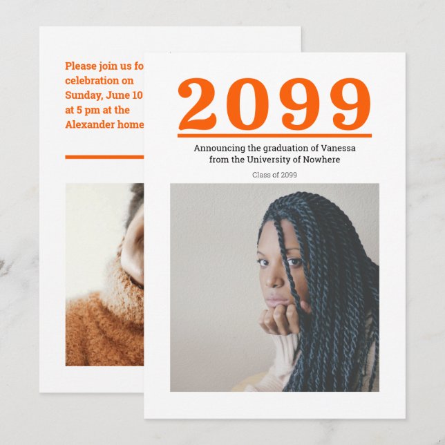 Diplôme de Deux Photos Orange Big Numbers (Devant / Derrière)