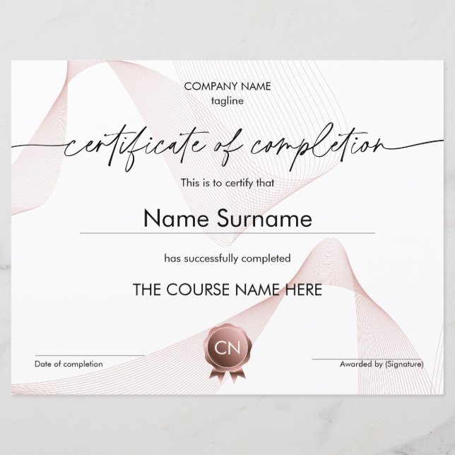 Diplôme de participation à la certification de fin (Devant)