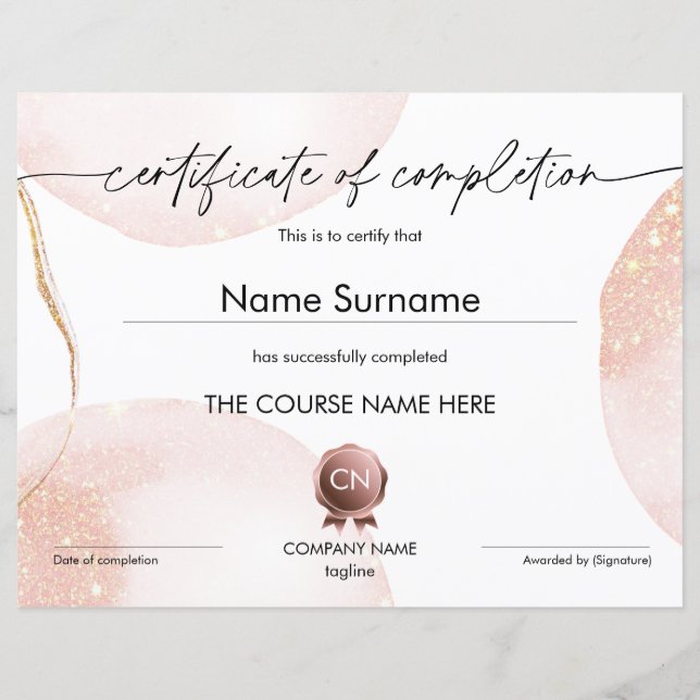 Diplôme de participation à la certification de fin (Devant)
