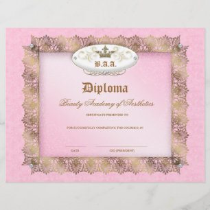 Diplôme d'école de beauté Couronne dentelle or ros