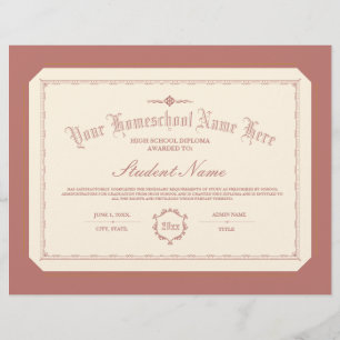 Diplôme d'école familiale traditionnel rouge doux
