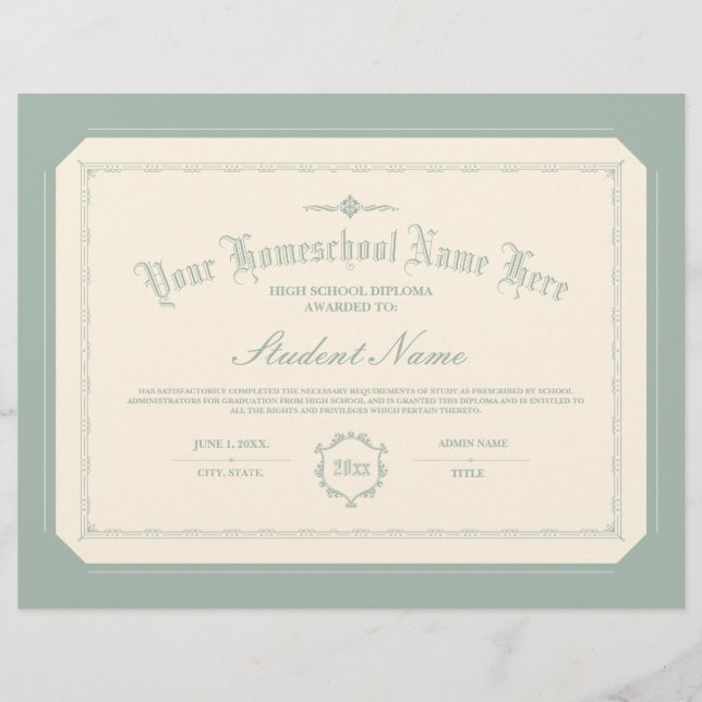 Diplôme d'études à domicile Vert doux traditionnel (Devant)