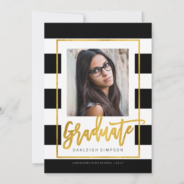 Diplômé d'or | Faire-part graduée à bande chic (Devant)