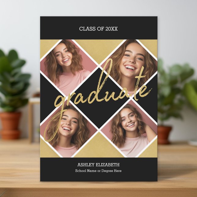 Diplômé d'or Moderne Graduation Faire-part photo (Custom Graduation Announcement and Invitation)