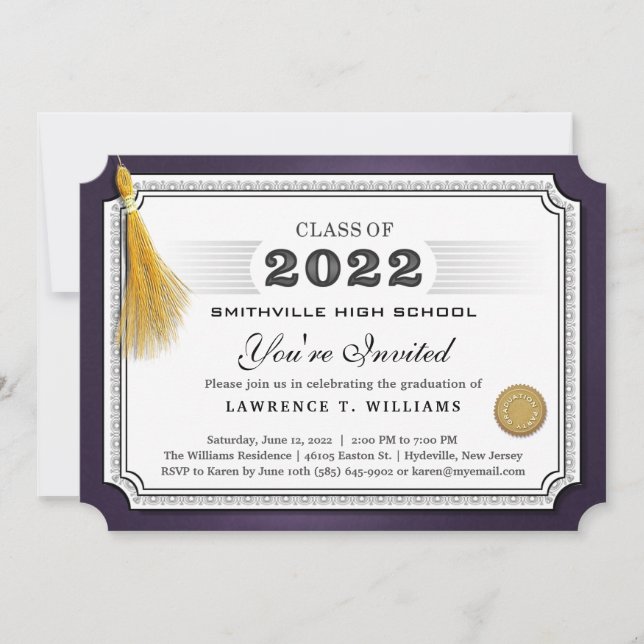 Diplôme d'or violet Tassel 2022 Invitation du Grad (Devant)