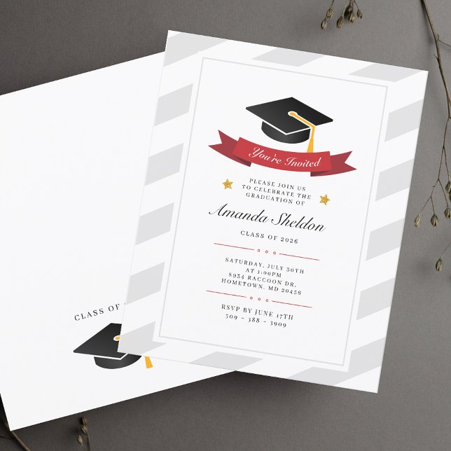 Diplômé du budget Silver White Motif Graduation (Simple Modern Graduation 2025 Script Grad Party Invitation)
