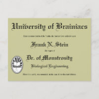Diplôme du Dr Frankenstein, carte postale