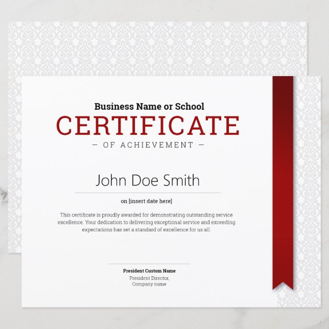 Diplôme élégant classique Certificat ruban rouge (Devant / Derrière)