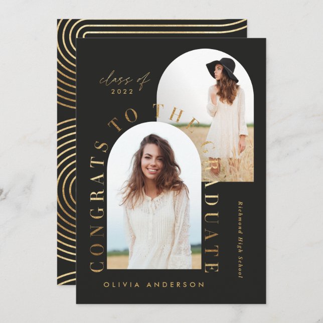 Diplôme en arc multiphoto géométrique moderne noir (Devant / Derrière)