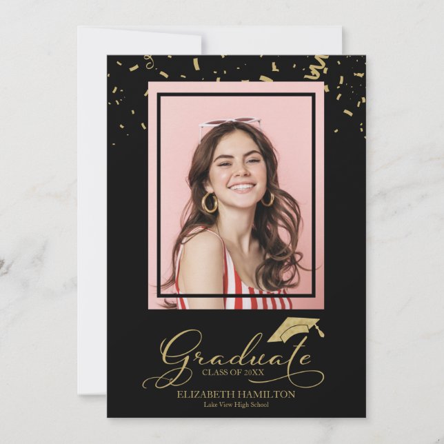 Diplômé Gold Confetti Grad Faire-part photo (Devant)