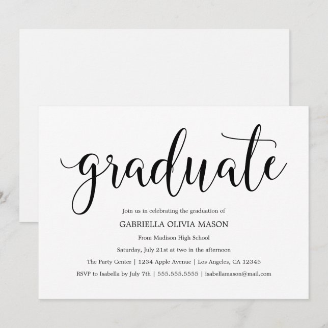 Diplômé | Invitation de la partie de graduation de (Devant / Derrière)