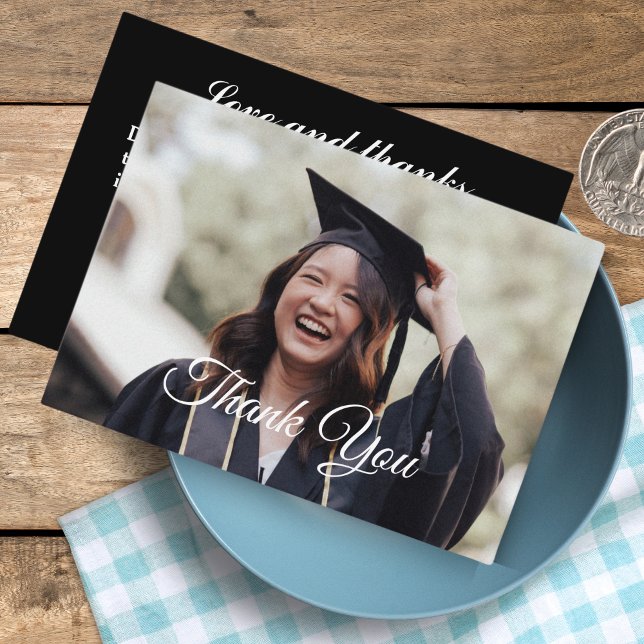 Diplôme photo personnalisé Merci Cartes (Personalized Photo Graduation Thank You Cards | Black )