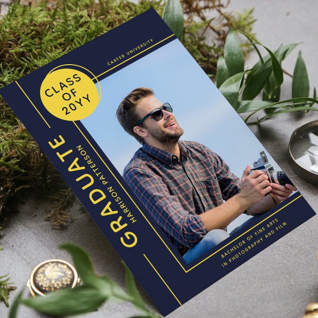 Diplôme photo Script moderne bleu jaune (Créateur téléchargé)