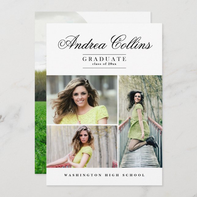 Diplômé simple et élégant, Faire-part de diplôme (Devant / Derrière)