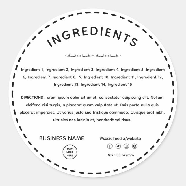 Direction des ingrédients avec Étiquette de produi (Devant)