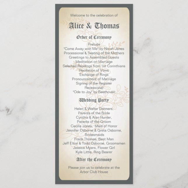 Direction vintage - Programme de mariage (Devant)