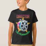Director - The Filmmaker Boy's Dark T-Shirt<br><div class="desc">Call the shots in style with this bold Director / Filmmaker Boy's Dark T-Shirt, featuring a colorful film reel and clapperboard layered over a golden Hollywood-style star. Perfect for film directors, filmmakers, movie lovers, film students, and anyone who yells “Cut!” a little too confidently, this vibrant design celebrates life behind...</div>