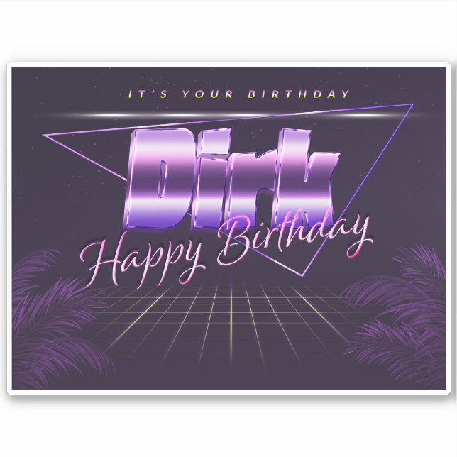 Dirk prénom sticker lila rétro anniversaire (Devant)