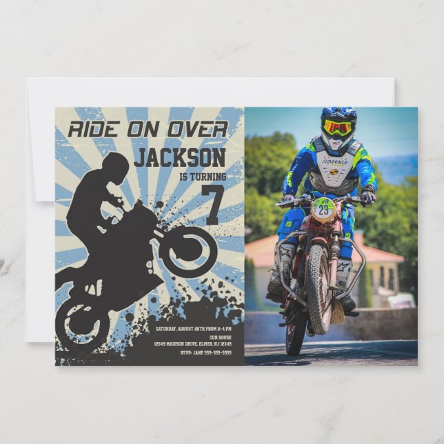 Dirt Bike Birthday Photo Invitation / Motocross (Devant)
