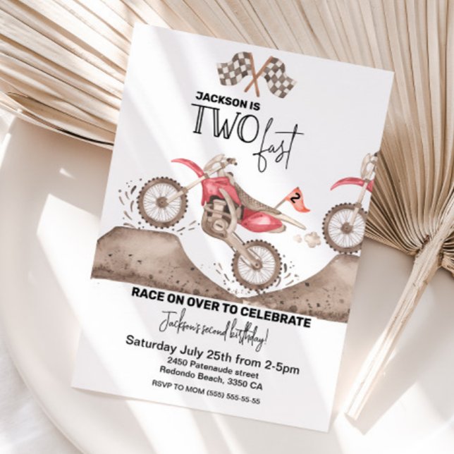 Dirt Bike DEUX FAST anniversaire invitation (Two Fast dirt bike invitation)