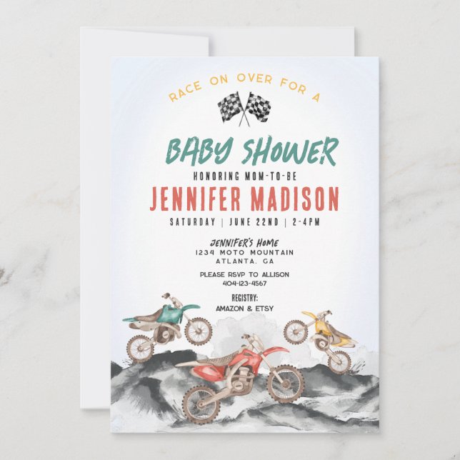 Dirt Bike Race Baby shower Invitation pour Garçon (Devant)