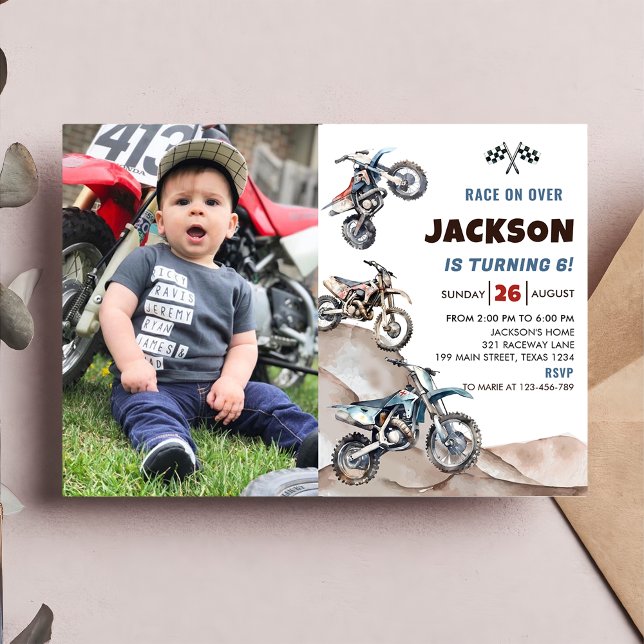Dirt Bike Race Boy Birthday Party Photo Invitation (Créateur téléchargé)