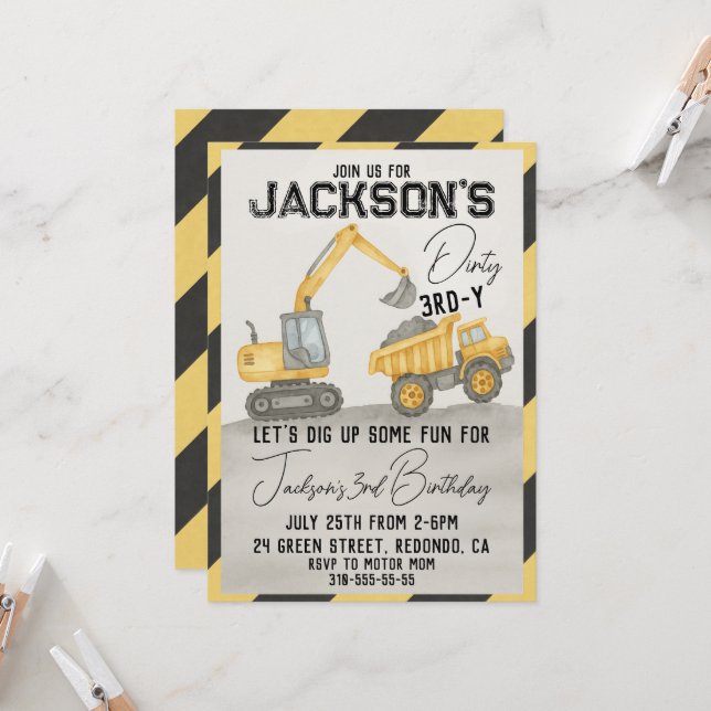 Dirty 3e année Construction Invitation d'anniversa (Devant/Arrière en situation)