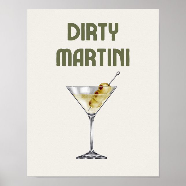 Dirty Martini Retro Sage Green Cocktail Poster (Devant)