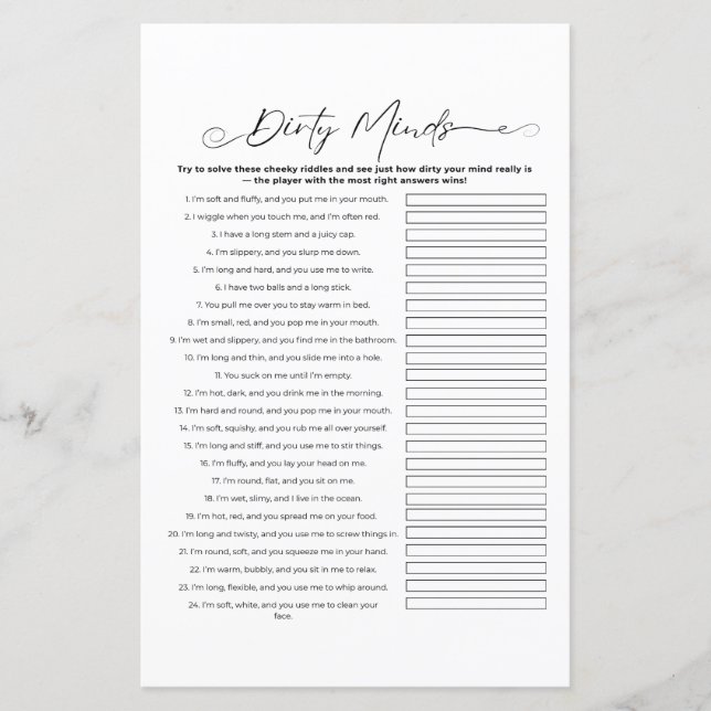 Dirty Riddles Bachelorette Party Game (Devant)