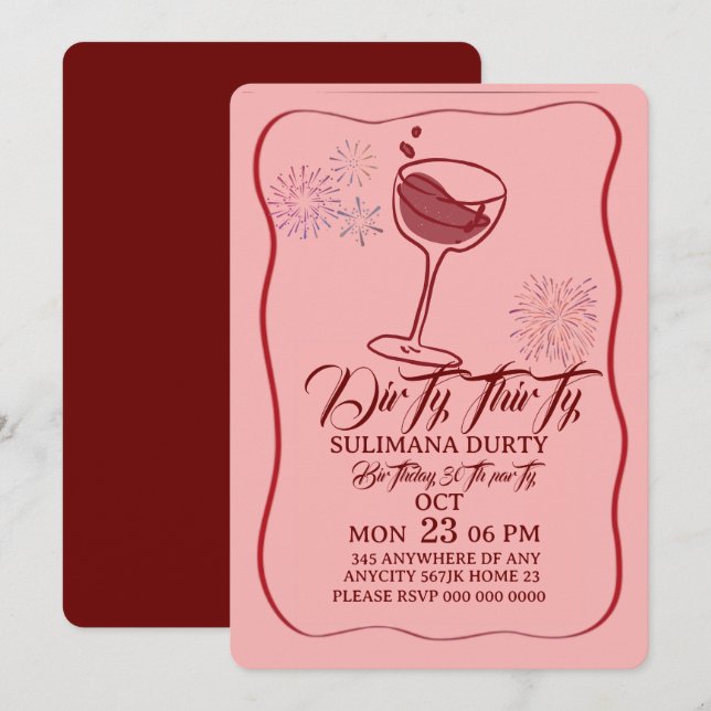 Dirty thirty birthday invitation template, cherry  (Devant / Derrière)