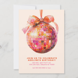 Disco Ball Coquette Bow Invitations de fête d'anni