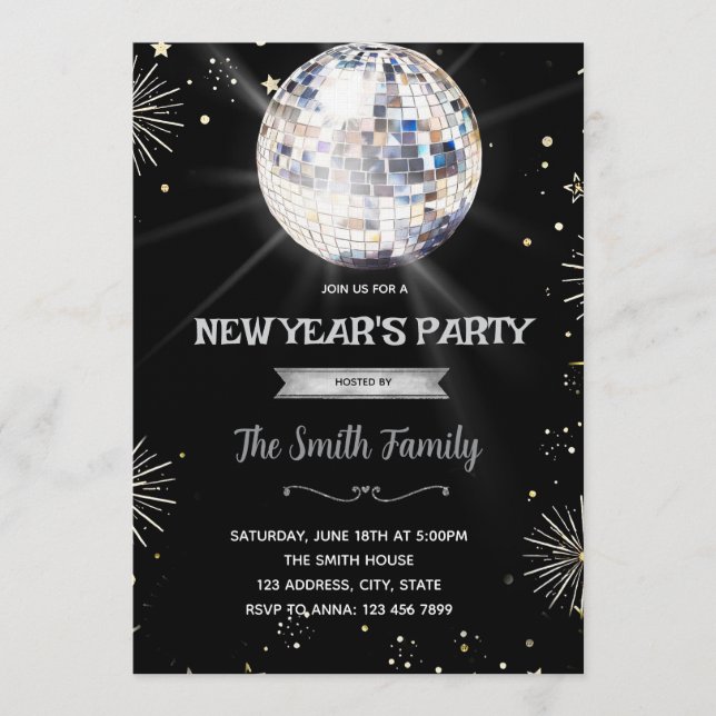 Disco Ball New Year's Eve invitation (Devant)