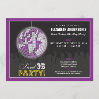 Disco Ball Sweet 16 Anniversaire Invitation (viole