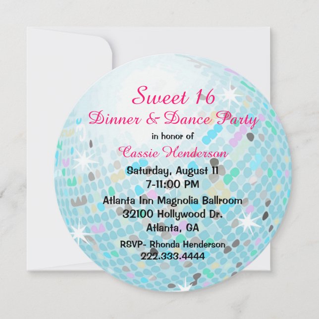 Disco Ball Sweet 16 Party Invitation (Devant)