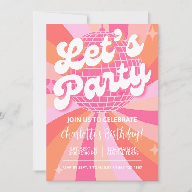 Disco Birthday Invitation Girl, Retro Birthday Dis (Devant)