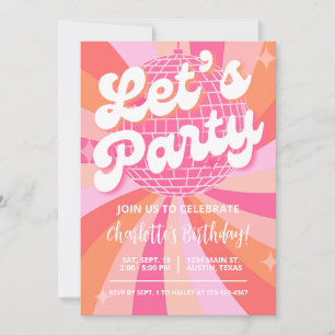 Disco Birthday Invitation Girl, Retro Birthday Dis