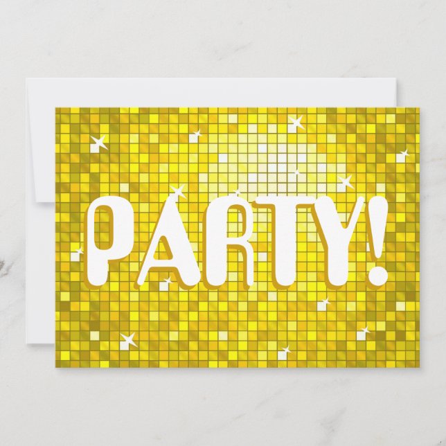 Disco Carreaux Jaune 'PARTY' invitation amelia tex (Devant)