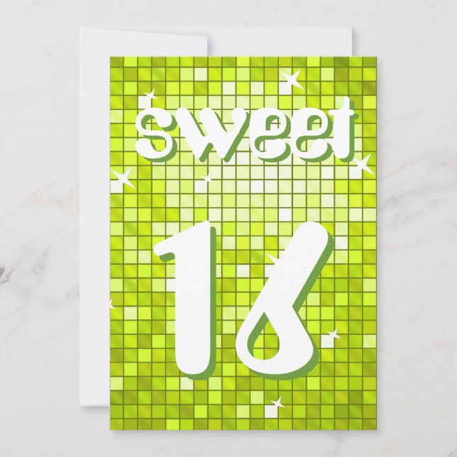 Disco Carreaux Lime 'Sweet 16' invitation texte de (Devant)